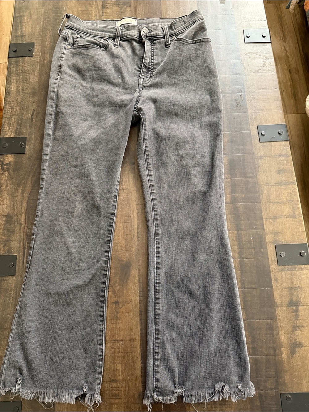 Madewell Gray Flared Jeans with Frayed Hem